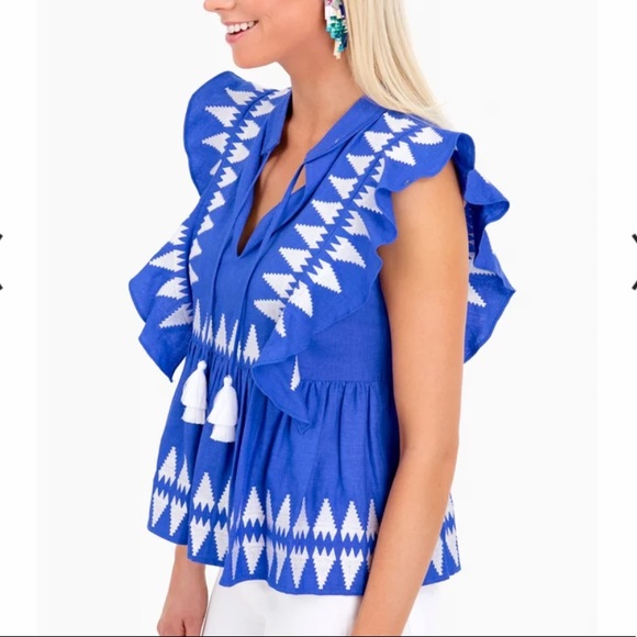 MARIE OLIVER Marine Becca Embroidered Ruffle Top - Picture 1 of 7